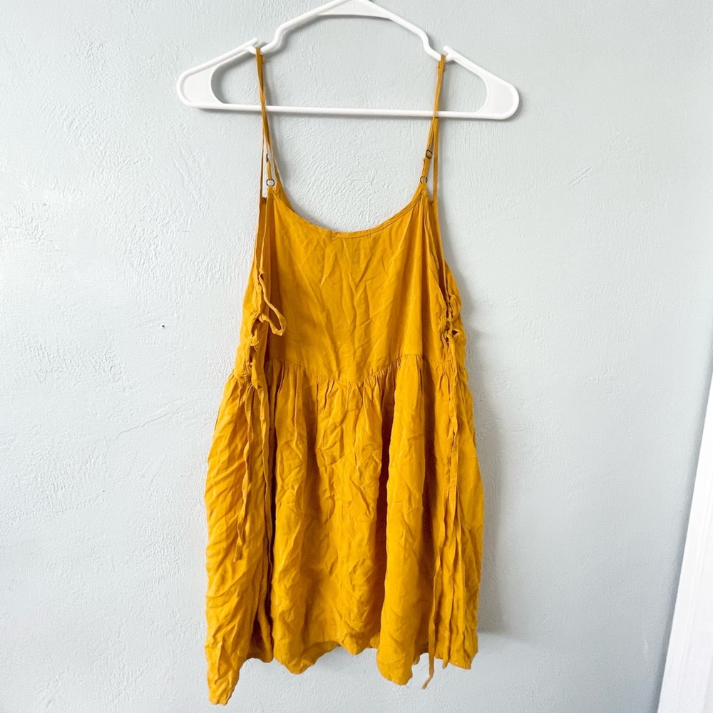 Forever 21 Marigold Mustard Yellow Lace Summer Dress Shirt Boho Baby Doll